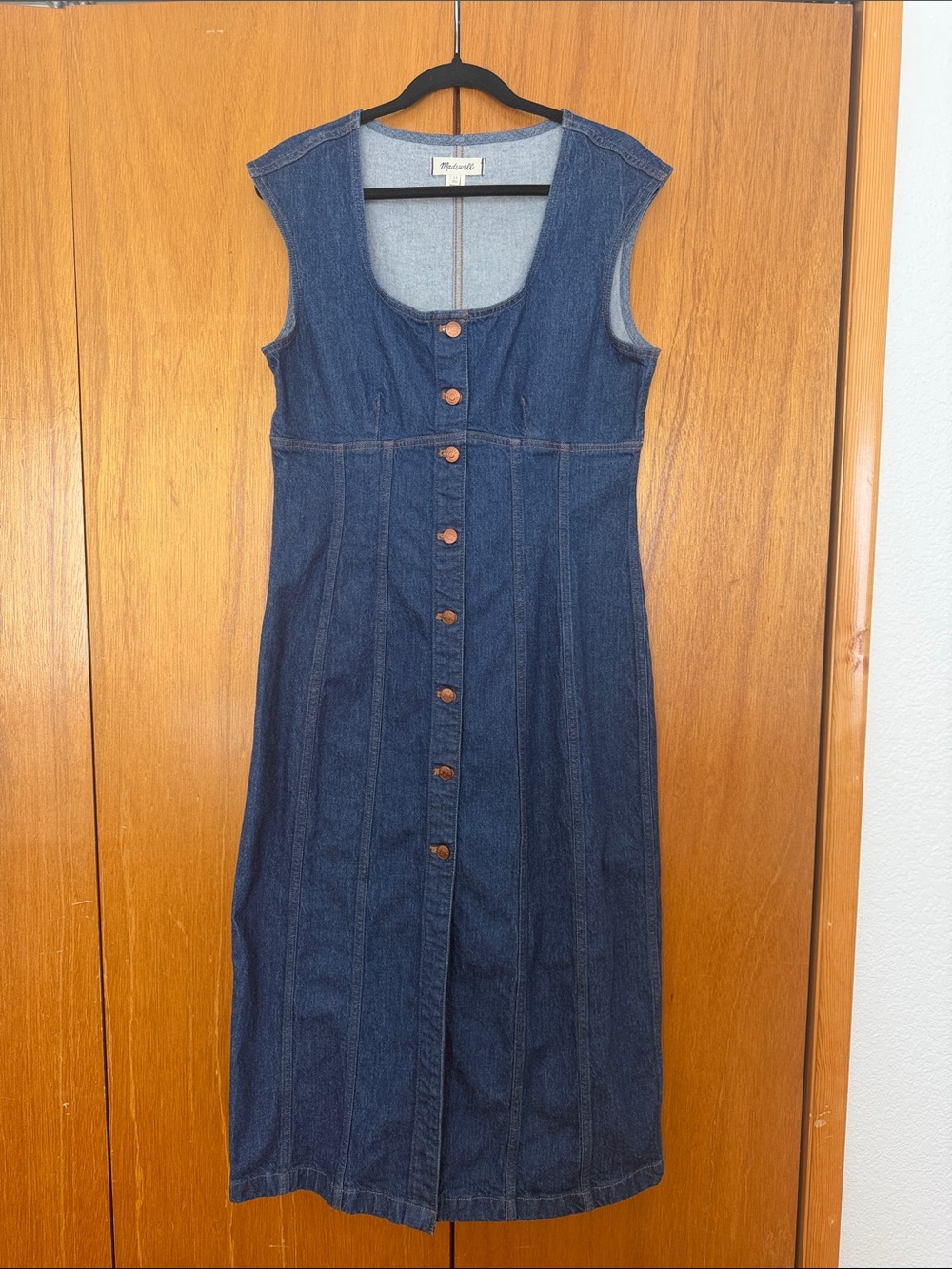 Madewell Sleeveless Dark Blue Denim Button-Front Midi Dress